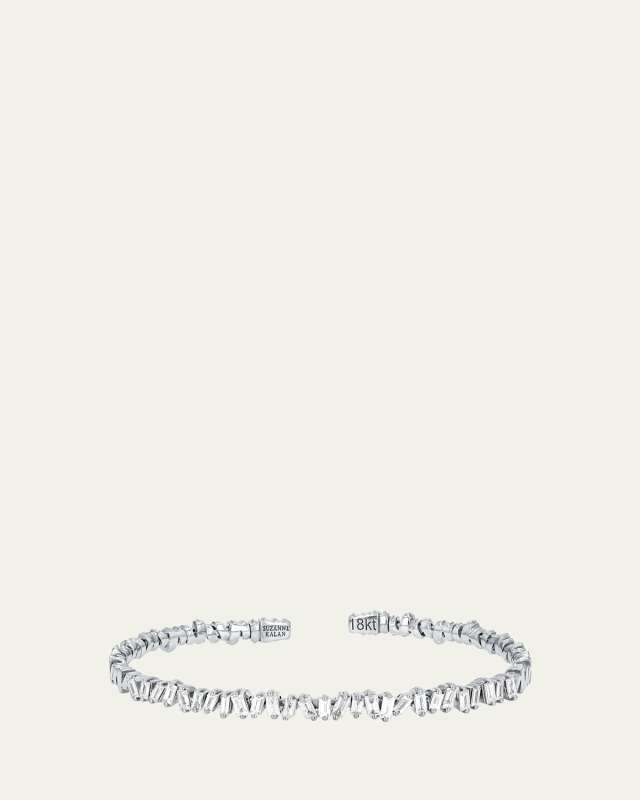 18K White Gold Fireworks Diamond Baguette Flexible Bangle,